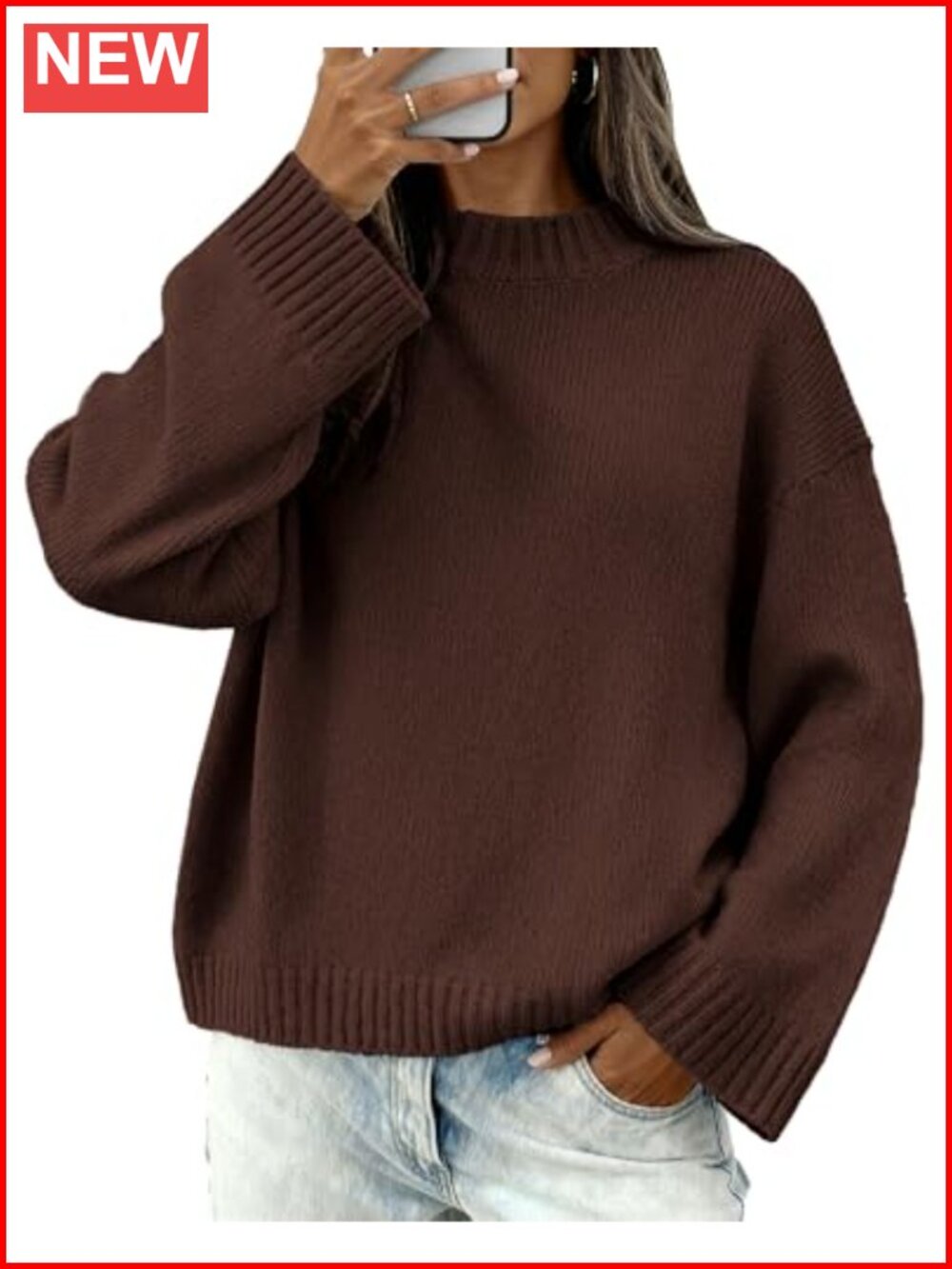 Women's Crewneck Loose Knit Pullover Sweater Long Sleeve Ribbed Fall Winter